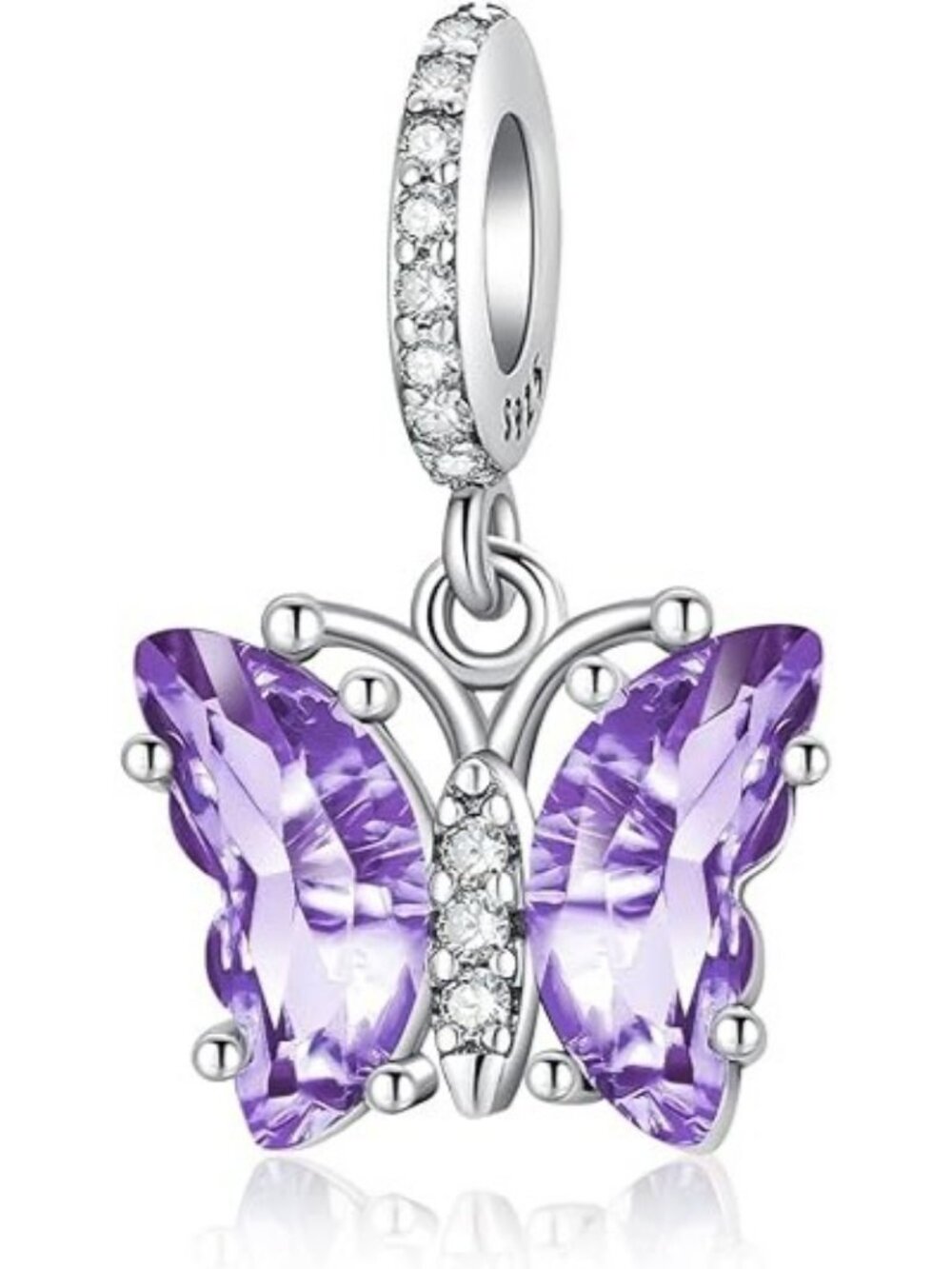 Butterfly Dangle Charm Purple Glass Charm 925 Silver Charms For Bracelets